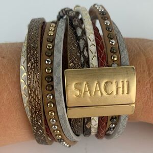 New Saachi Bracelet Genuine Leather Rhinestones Alloy  Magnetic Bracelet